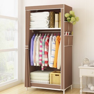 單排組裝式窗簾型比基尼簡易衣櫃, 棕色