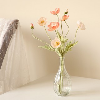 The Flower Market 頂級仿真罌粟花 + 水滴型花瓶, 珊瑚粉色, 1組