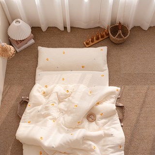 vivienda 幼童棉質雙面薄被+薄墊睡袋組 分離式, 米色小鴨款