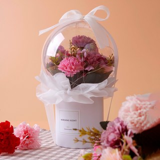 Morningscent 晨香LED照明康乃馨玫瑰假花肥皂氣球花束 小型+購物袋, 深粉色, 1個