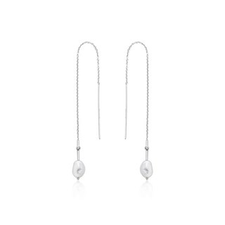 아니아하이에 여성용 천연원석 담수진주 스레더 체인드롭 925 실버 로듐 도금 귀걸이 E019-01H