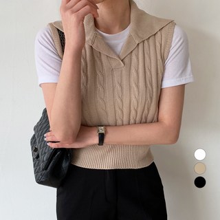 Boerie 女款麻花開襟領針織背心