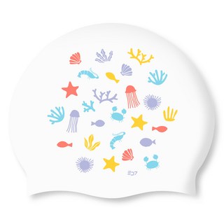 SD7 海底世界矽膠泳帽, 白色, 1個