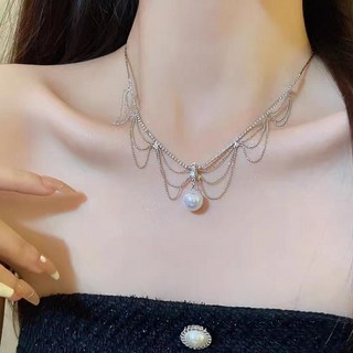 gelluna 女性珍珠方晶鋯石華麗項鍊 M-215