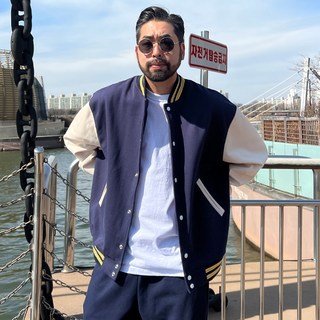 FIVELARGE 男款大尺碼寬鬆版型全壘打學院風棒球外套