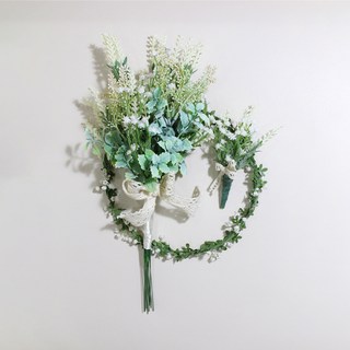 LILYDRESS 復古薰衣草花束+胸花+雪花簡約花環套組, 紫+白