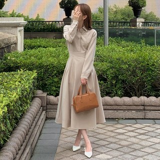 Another Twee Heyvon 翻領襯衫式連身裙 top0588, 米色
