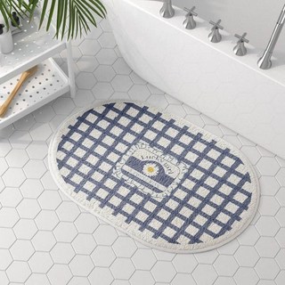 Deisoi 蓬鬆柔軟格紋浴室地墊, 雛菊藍