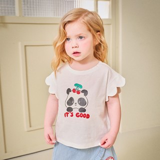 mollimelli 兒童Petit熊貓扇貝邊袖T恤