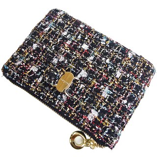 Enjoybox 女用毛呢蝴蝶結手拿錢包鑰匙圈纖薄卡夾