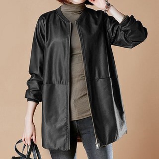 Queenis 女款基本寬鬆皮革夾克