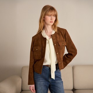 MIND BRIDGE 女款人造麂皮圓領夾克 MZJK6213