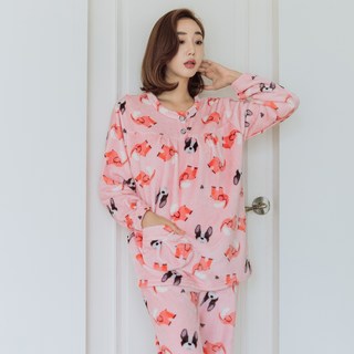 DS DOSSY 女性貂絨睡眠睡衣上下套裝