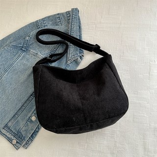 Yeoniland 女士簡約燈芯絨斜背包, 黑色