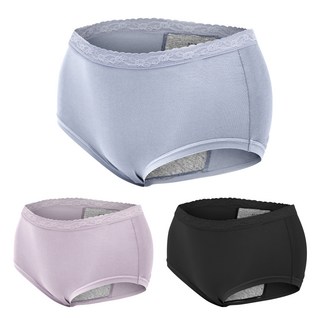 GIAT 吉亞特 石墨烯柔感防漏生理褲 蕾絲款 530864 3件組, 晶石黑 + 雲水藍 + 丁香紫