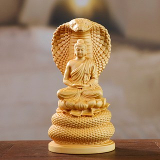 Homeflow 乙巳年十二生肖守護蛇與釋迦牟尼佛 原木坐佛佛像裝飾品, 木質