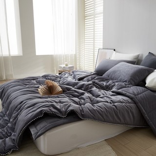 Melo柔軟觸感超細纖維寢具組, 薄被+枕套, 炭灰色