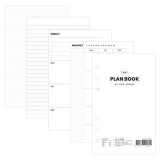 리코즈 A6 6공 플랜북 만년형 다이어리 리필 속지, 100매, 1세트