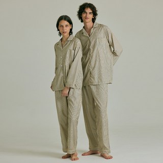 테라우드 카라 더블 스트라이프 남녀공용 긴팔 파자마 상하세트