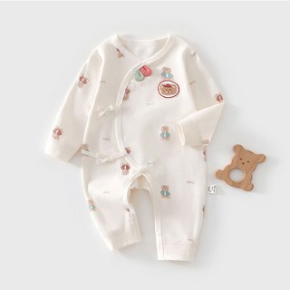 JOYMULTI MK 牛奶綁帶按扣新生兒純棉內衣長袖綁帶連身衣
