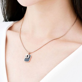 노이드비 여성용 써지컬스틸 스퀘어 이니셜D 블랙오닉스 롱 목걸이