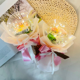 Lovely Farm 人造花 魔法迷你花氣球花束 ver 皇后玫瑰 2入, 粉紅色