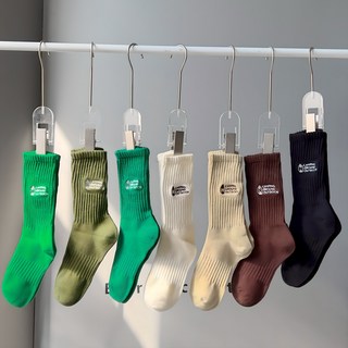 Wodemi 女性綠色調厚實羅紋戶外露營大地中筒襪7件組 W654
