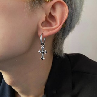 gelluna 醫療鋼 復古 十字架 易扣式 圈式耳環