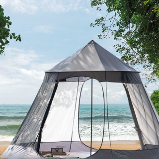 Fast Camp 超大型一鍵式紗網天幕帳篷 Teepee款, 9-10人, 淺灰色