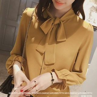 TheSirup 女款可愛蝴蝶結荷葉邊袖襯衫