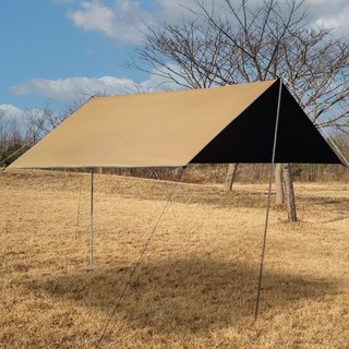 CAMP VILLAGE 黑膠塗層防水方形天幕 T1 + 營柱套組, 米色