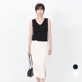 엘쏘 하이웨스트 트임 셔링 미디 스커트