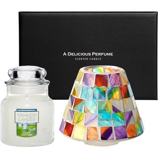 YANKee CANDLe 小罐香氛蠟燭馬賽克燭罩禮盒組, 彩繪玻璃馬賽克, 乾淨的棉花