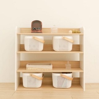 SimpleRoom 兒童用Moa低款實木正面教具櫃 4層, 橡木色 + 白色