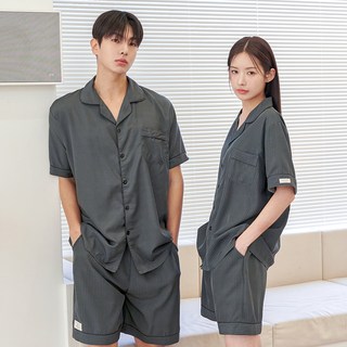 DOSSY 情侶款絲綢貼身現代睡衣 短袖+短褲 2件組