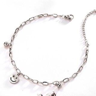 NOID-B 女款 醫療鋼 笑臉圓珠不對稱鍊腳鍊
