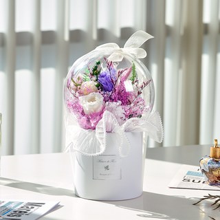 Maison de Flore 不凋花 永生花 LED燈 盆栽型 壓克力氣球 花束 氣球花, 紫羅蘭色