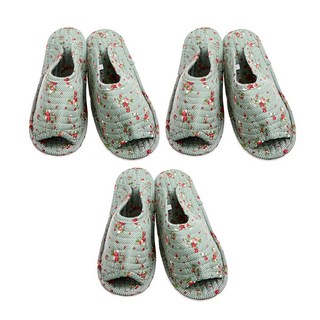 韓國反彈道導彈 絎縫室內拖鞋, 3雙, 藍色花朵圖案