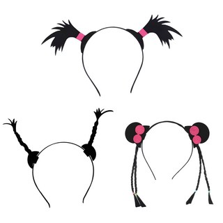 Mii Mii Party 趣味搞怪派對髮箍 雙馬尾辮子款套裝 3款組, 1組, 黑色 + 粉色