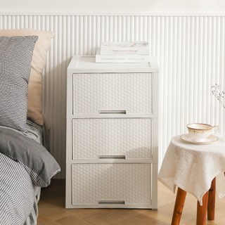 comet 藤編造型抽屜櫃, 3層, 白色