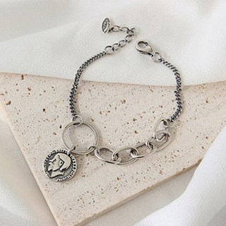 hermosa j 女款 925 日常硫化復古層次感古董風鏈條手鍊 W016