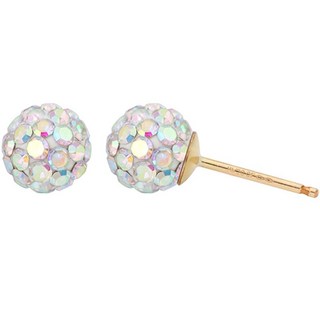 女款 14K 包金 鋯石球 10月誕生石 蛋白石色 鏡面球 耳環