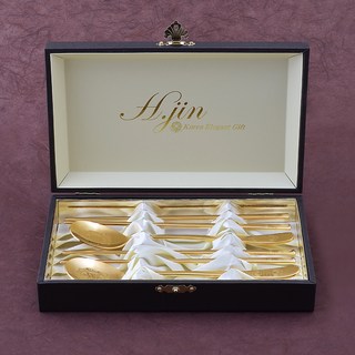 H.Jin 經典烏龜全鍍金湯筷 + 收納盒組, 金色, 湯匙 2支 + 筷子 2雙, 1套