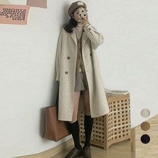 Elsso 女性雙排扣層次感羊毛長版大衣