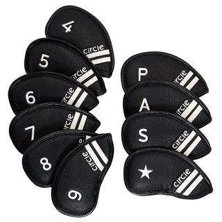 Circle Design 高爾夫鐵桿頭套 10件組 黑色 1組 16 cm長 x 9 cm寬