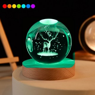 ALL SPLENDID 水晶球 6cm + USB七彩實木燈座 7 x 2cm, 麋鹿