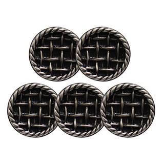 編織紋金屬鈕扣 18mm, 銀黑色, 5個