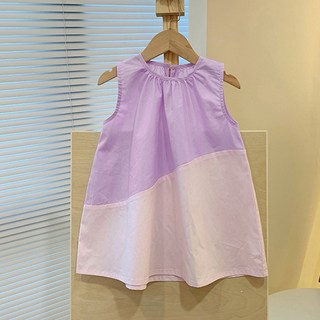 JOYMULTI 女童圓領細褶雙色無袖連身裙