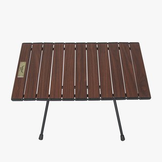 韓國 BUFFALO 超輕量折疊多用途迷你鋁製捲桌 + 收納袋套組, 木紋(桌子), 黑色(收納袋)