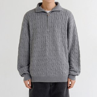 男士高級可水洗Oversize翻領半拉鍊針織衫